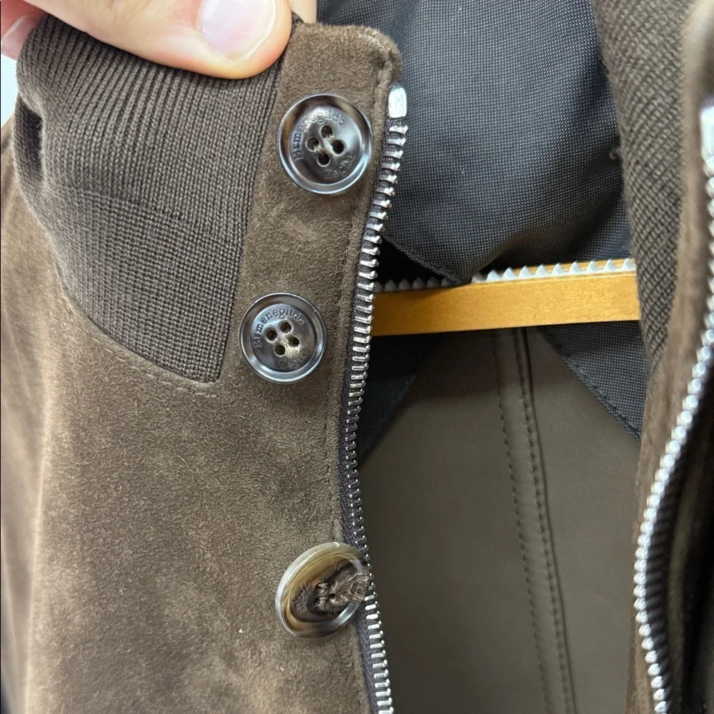 Ermenegildo Zegna Chocolate Suede Bomber Jacket - Picture 4 of 7